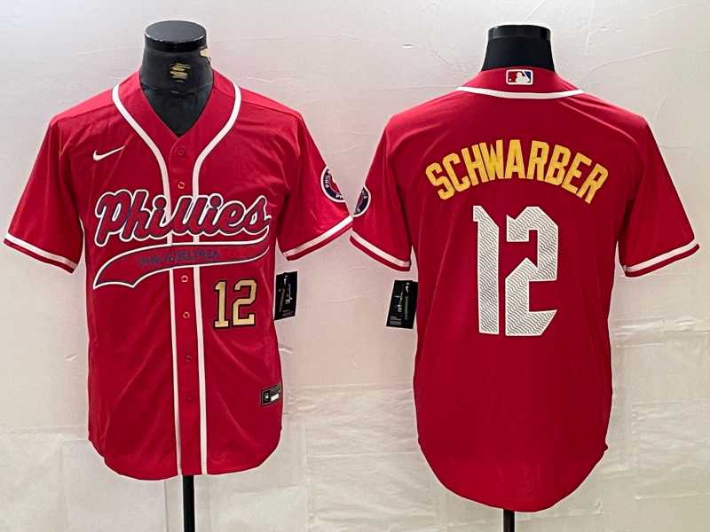 Mens Philadelphia Phillies #12 Kyle Schwarber Red 2024 City Connect Limited Stitched Jersey