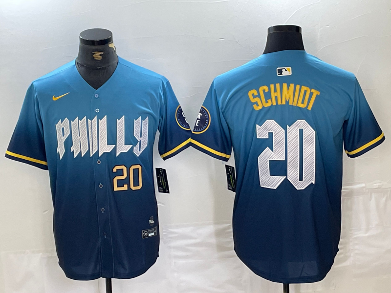 Mens Philadelphia Phillies #20 Mike Schmidt Blue 2024 City Cool Base Jersey
