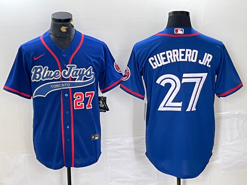 Mens Toronto Blue Jays #27 Vladimir Guerrero Jr Blue Cool Base Stitched Baseball Jersey