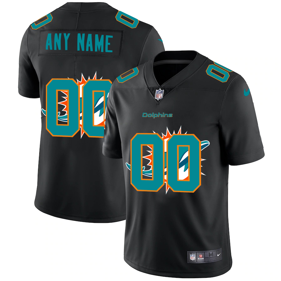 Miami Dolphins Custom Men's Nike Team Logo Dual Overlap Limited NFL Jersey Black