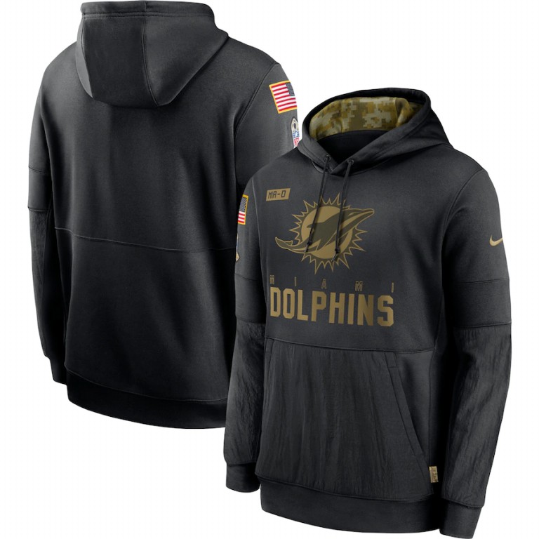 Miami Dolphins Nike 2020 Salute to Service Sideline Performance Pullover Hoodie Black