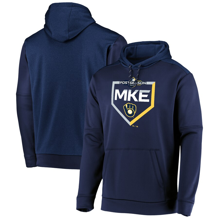Milwaukee Brewers Majestic 2019 Postseason Dugout Authentic Pullover Hoodie Navy