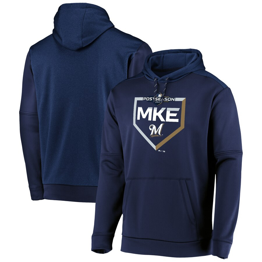 Milwaukee Brewers Majestic 2019 Postseason M Logo Dugout Authentic Pullover Hoodie Navy