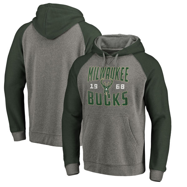 Milwaukee Bucks Fanatics Branded Ash Antique Stack Tri Blend Raglan Pullover Hoodie
