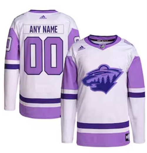 Minnesota Wild adidas Hockey Fights Cancer Primegreen Men/Women/Youth Unisex Authentic Custom White-Purple Jersey