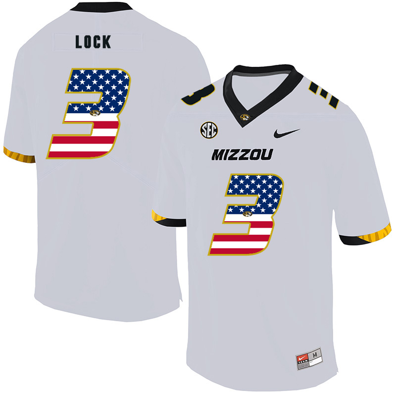 Missouri Tigers 3 Drew Lock White USA Flag Nike College Football Jersey