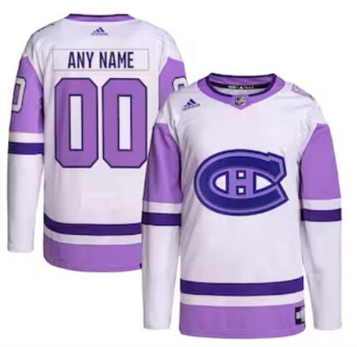 Montreal Canadiens adidas Hockey Fights Cancer Primegreen Men/Women/Youth Unisex Authentic Custom White-Purple Jersey