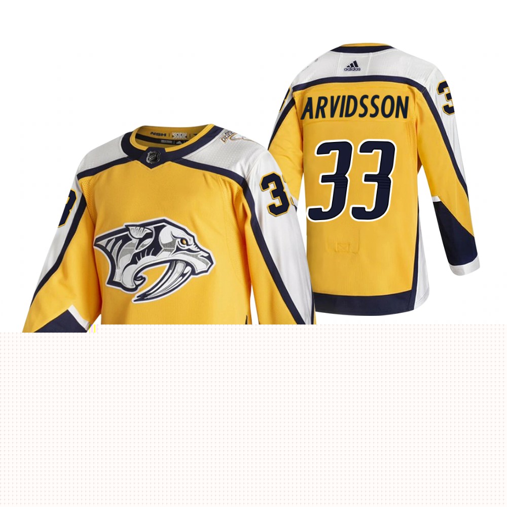 Nashville Predators #33 Viktor Arvidsson Yellow Men's Adidas 2020-21 Reverse Retro Alternate NHL Jersey