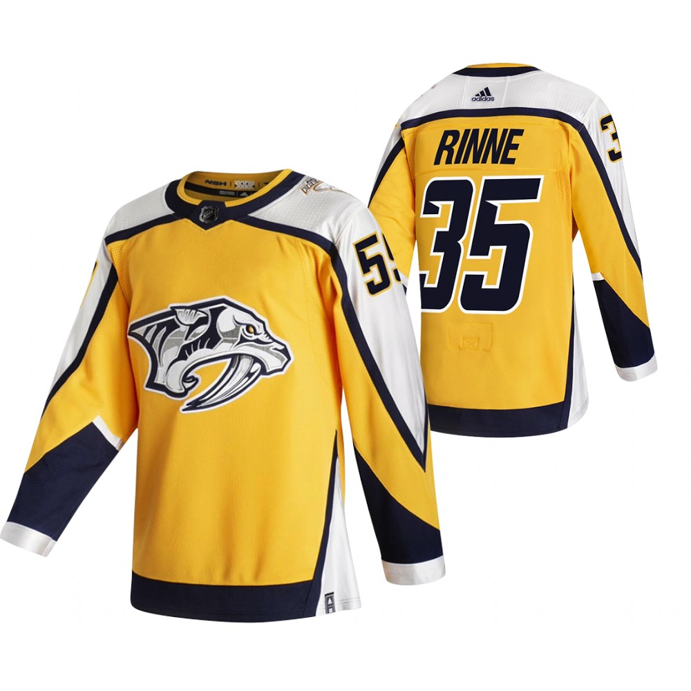 Nashville Predators #35 Pekka Rinne Yellow Men's Adidas 2020-21 Reverse Retro Alternate NHL Jersey