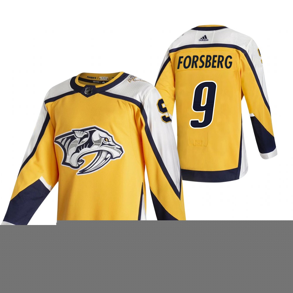 Nashville Predators #9 Filip Forsberg Yellow Men's Adidas 2020-21 Reverse Retro Alternate NHL Jersey
