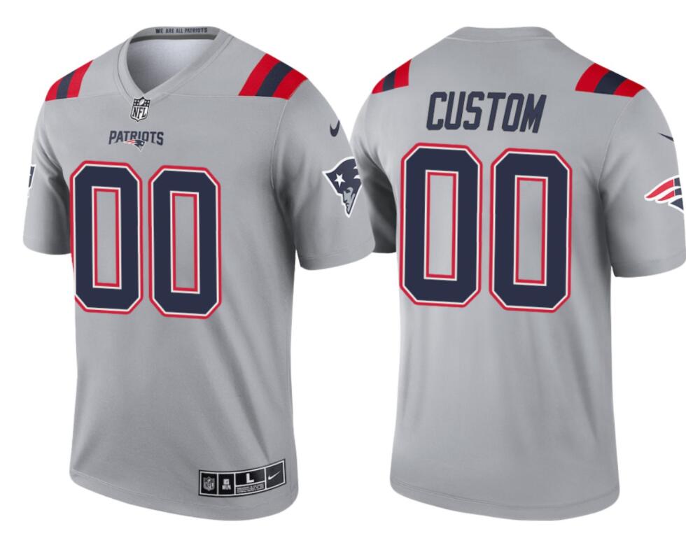Men's New England Patriots Custom Any Name and Any Number 2021 Inverted Legend Jersey - Gray