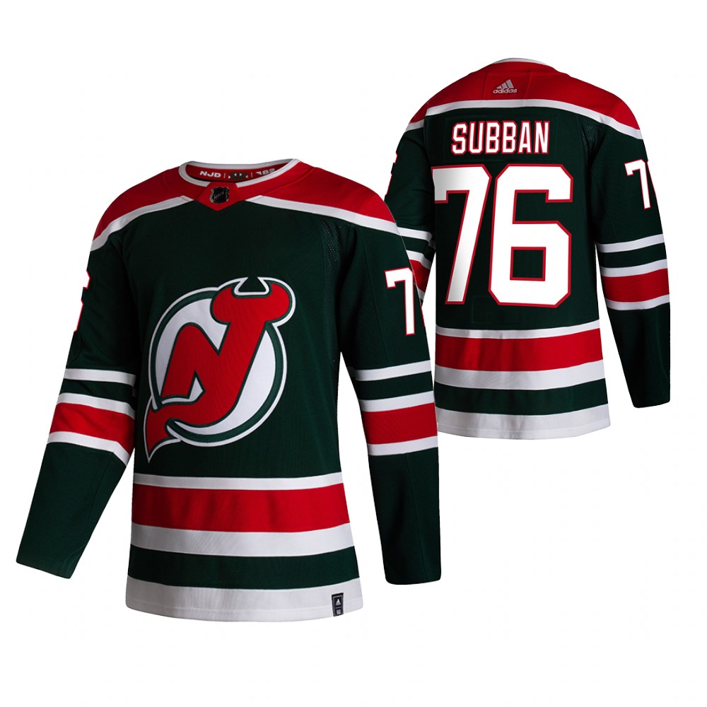 New Jersey Devils #76 P.K. Subban Green Men's Adidas 2020-21 Reverse Retro Alternate NHL Jersey