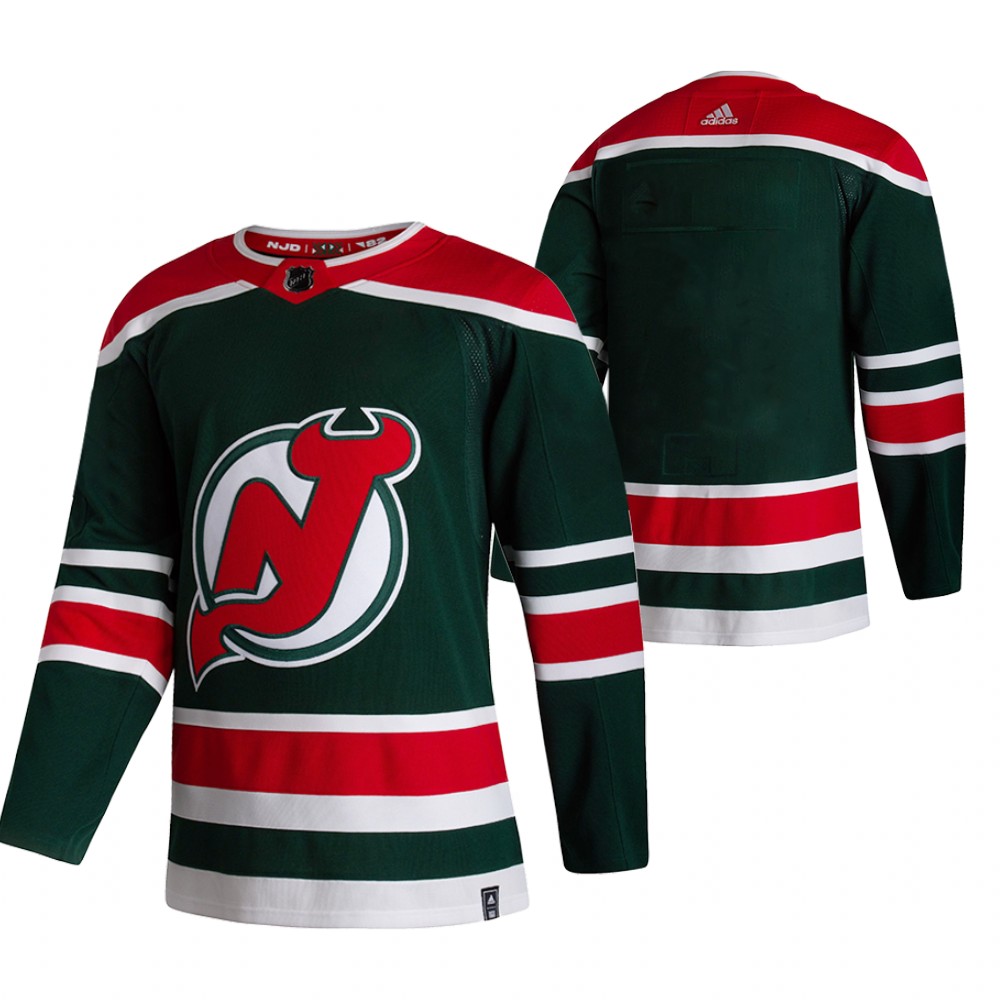 New Jersey Devils Blank Green Men's Adidas 2020-21 Reverse Retro Alternate NHL Jersey