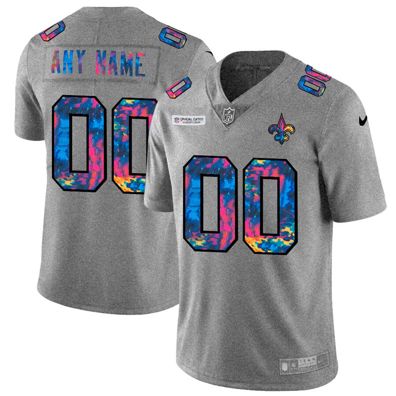 New Orleans Saints Custom Men's Nike Multi-Color 2020 NFL Crucial Catch Vapor Untouchable Limited Jersey Greyheather