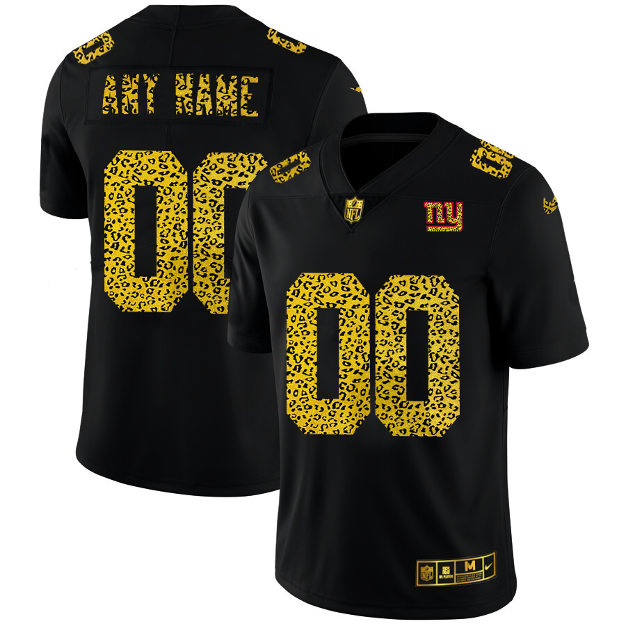 New York Giants Custom Men's Nike Leopard Print Fashion Vapor Limited NFL Jersey Black