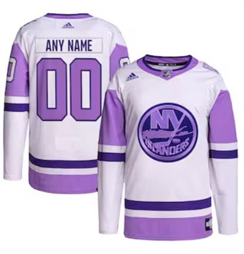 New York Islanders adidas Hockey Fights Cancer Primegreen Men/Women/Youth Unisex Authentic Custom White-Purple Jersey