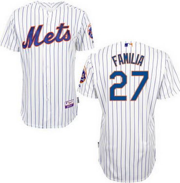 New York Mets #27 Jeurys Familia White Pinstripe Jersey