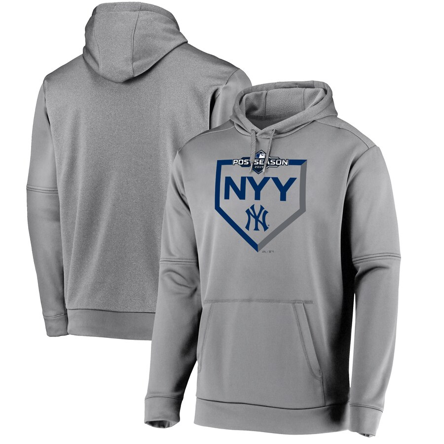New York Yankees Majestic 2019 Postseason Dugout Authentic Pullover Hoodie Gray