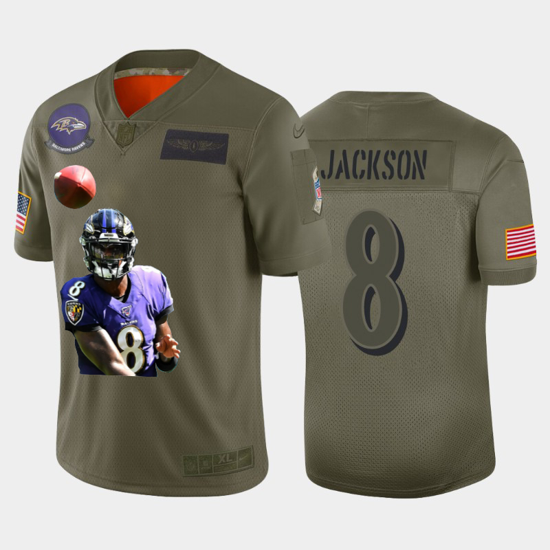 Nike Baltimore Ravens #8 Lamar Jackson Olive Player Name Logo Vapor Untouchable Limited Jersey