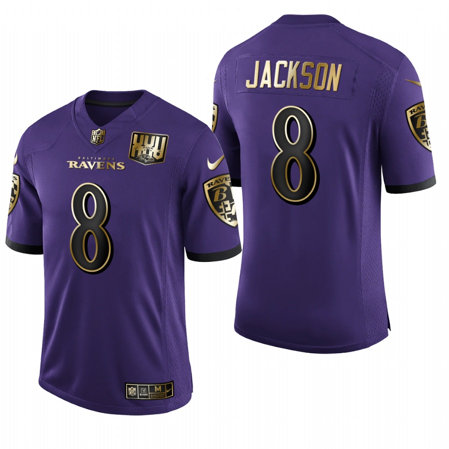 Nike Baltimore Ravens #8 Lamar Jackson Purple Gold Vapor Untouchable Limited Jersey