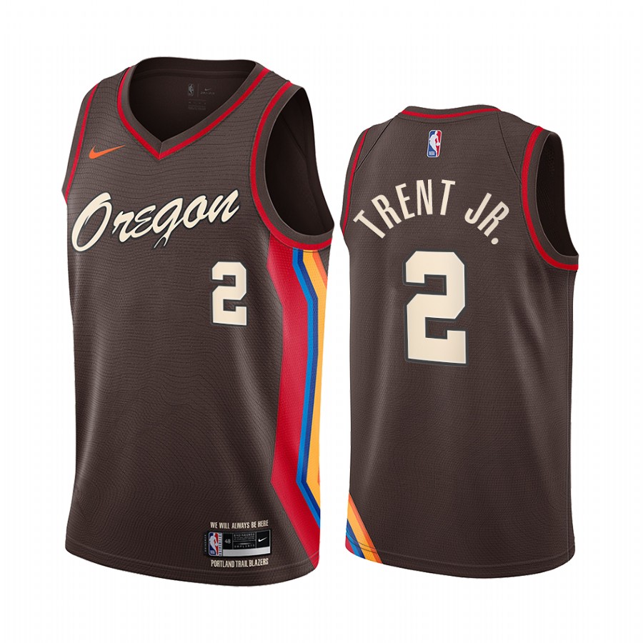 Nike Blazers #2 Gary Trent Jr. Chocolate NBA Swingman 2020-21 City Edition Jersey
