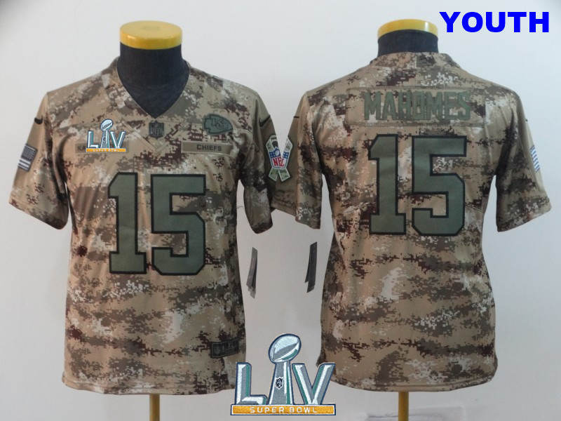 Nike Chiefs 15 Patrick Mahomes Camo Youth Salute To Service Limited Jersey