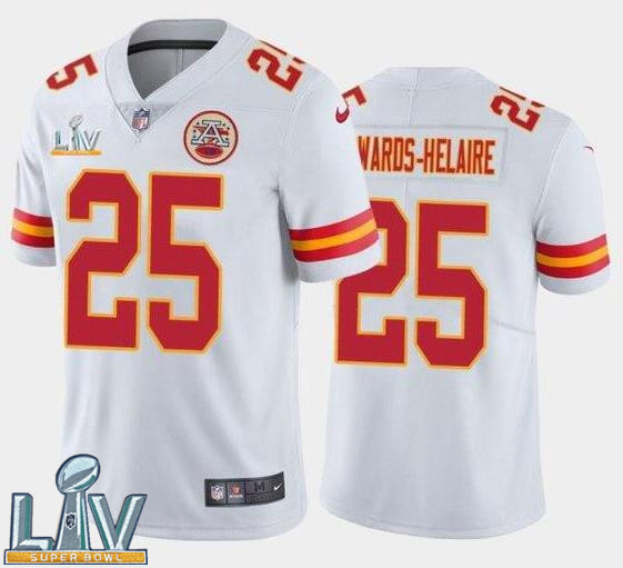 Nike Chiefs 25 Clyde Edwards-Helaire White 2021 Super Bowl LV Vapor Untouchable Limited Jersey