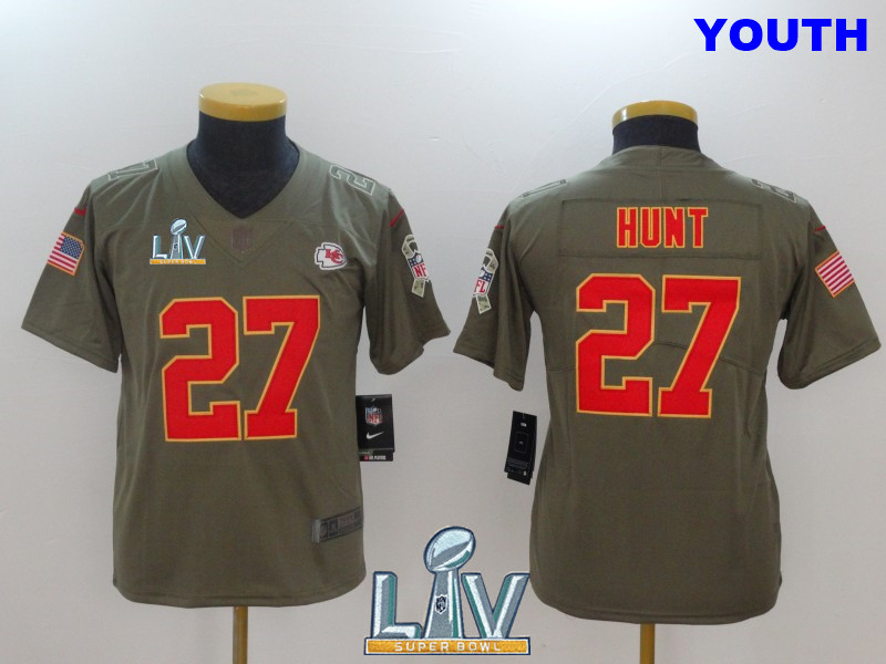 Nike Chiefs 27 Kareem Hunt Olive Youth Salute To Service Limited Jersey