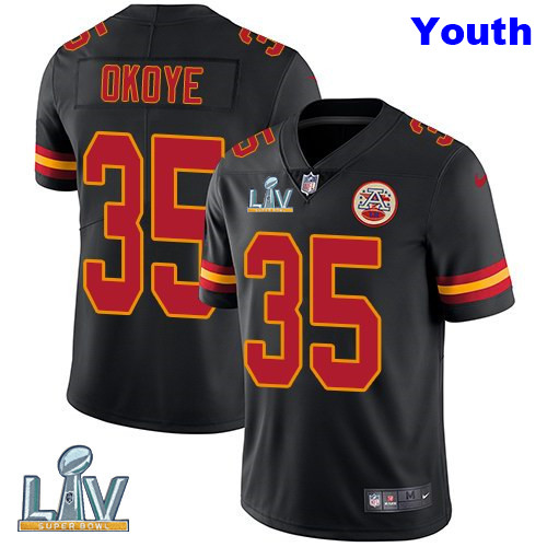 Nike Chiefs 35 Christian Okoye Black Youth Vapor Untouchable Limited Jersey