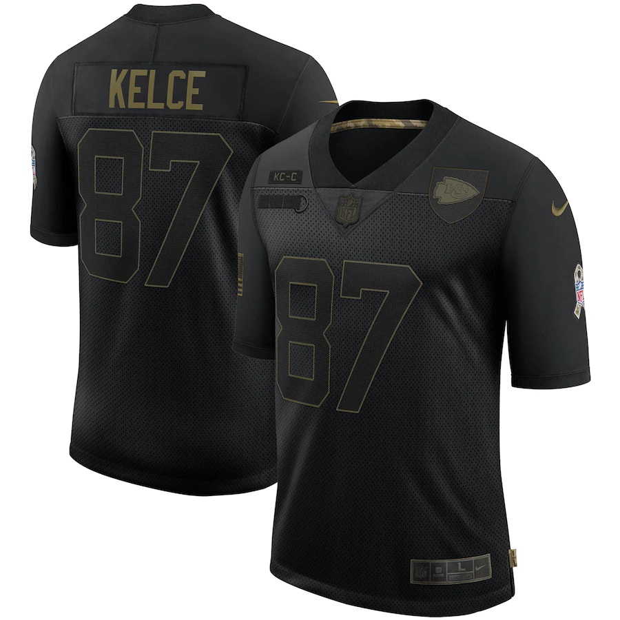 Nike Chiefs 87 Travis Kelce Black 2020 Salute To Service Limited Jersey