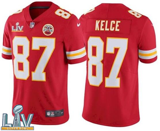 Nike Chiefs 87 Travis Kelce Red 2021 Super Bowl LV Vapor Untouchable Limited Jersey