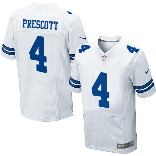 Men's Dallas Cowboys #4 Dak Prescott White Road NFL Nike Elite Jersey