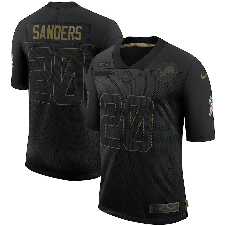 Nike Lions 20 Barry Sanders Black 2020 Salute To Service Limited Jersey