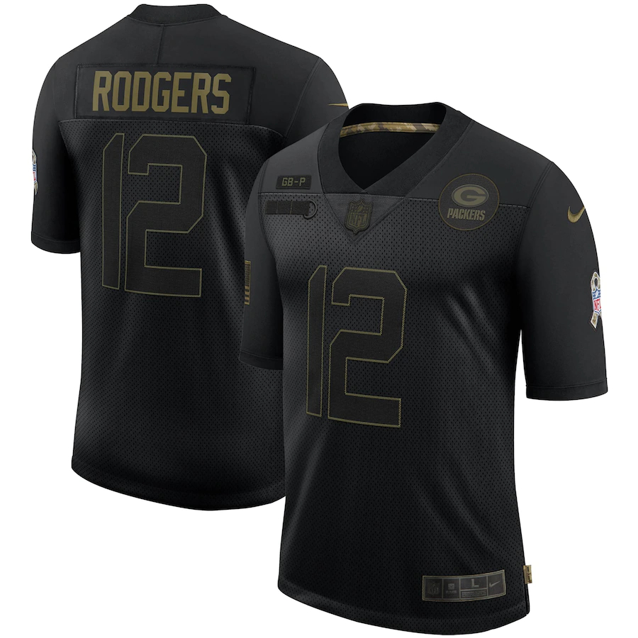 Nike Packers 12 Aaron Rodgers Black 2020 Salute To Service Limited Jersey