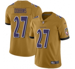 Nike Ravens 27 J K Dobbins Gold Men Stitched NFL Limited Inverted Legend Jersey