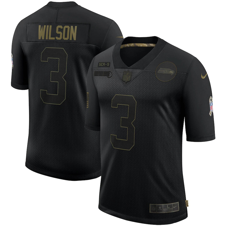Nike Seahawks 3 Russell Wilson Black 2020 Salute To Service Limited Jersey