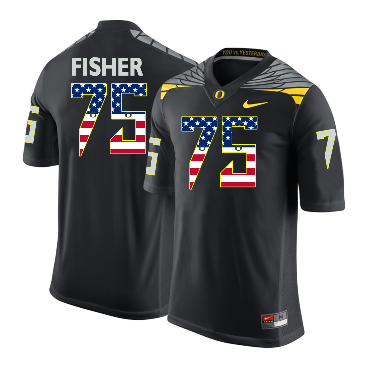 Oregon Ducks 75 Jake Fisher Black USA Flag College Football Jersey