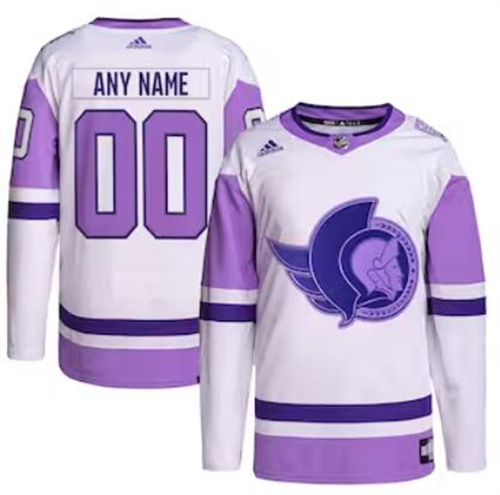 Ottawa Senators adidas Hockey Fights Cancer Primegreen Men/Women/Youth Unisex Authentic Custom White-Purple Jersey