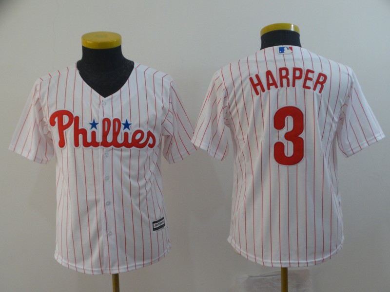 Youth Philadelphia Phillies #3 Bryce Harper Retried Majestic White Home Cool Base Player Jersey