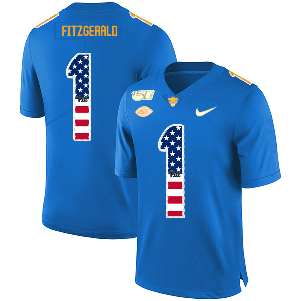 Pittsburgh Panthers 1 Larry Fitzgerald Blue USA Flag 150th Anniversary Patch Nike College Football Jersey