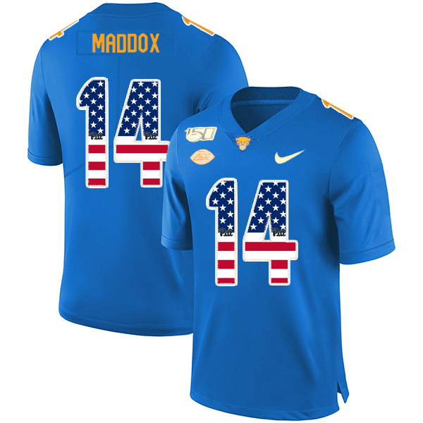 Pittsburgh Panthers 14 Avonte Maddox Blue USA Flag 150th Anniversary Patch Nike College Football Jersey
