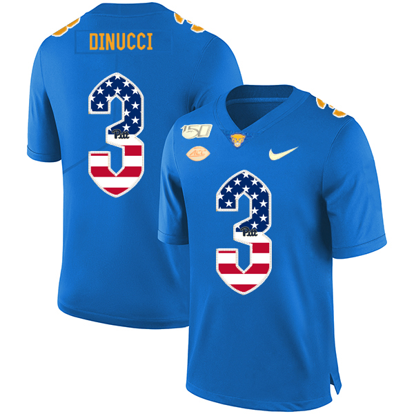 Pittsburgh Panthers 3 Ben DiNucci Blue USA Flag 150th Anniversary Patch Nike College Football Jersey