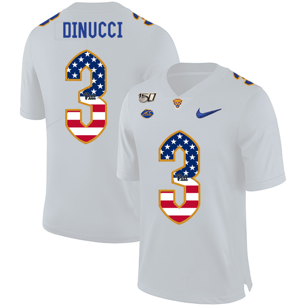 Pittsburgh Panthers 3 Ben DiNucci White USA Flag 150th Anniversary Patch Nike College Football Jersey