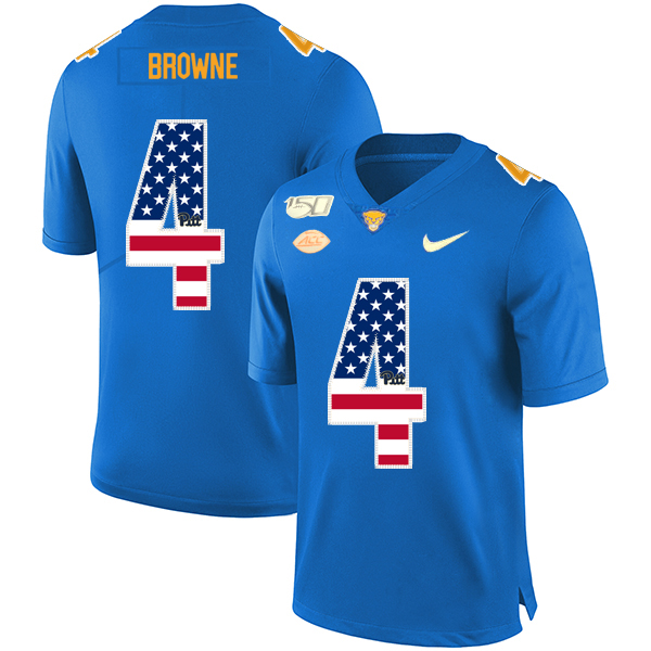 Pittsburgh Panthers 4 Max Browne Blue USA Flag 150th Anniversary Patch Nike College Football Jersey