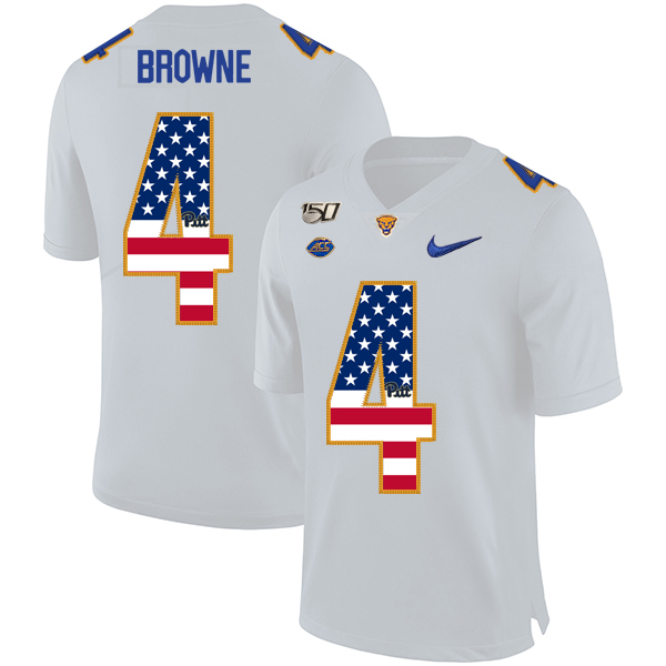 Pittsburgh Panthers 4 Max Browne White USA Flag 150th Anniversary Patch Nike College Football Jersey
