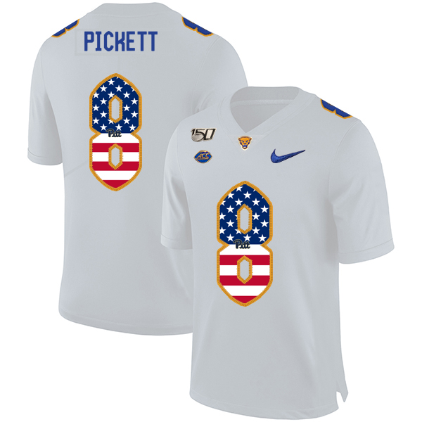 Pittsburgh Panthers 8 Kenny Pickett White USA Flag 150th Anniversary Patch Nike College Football Jersey