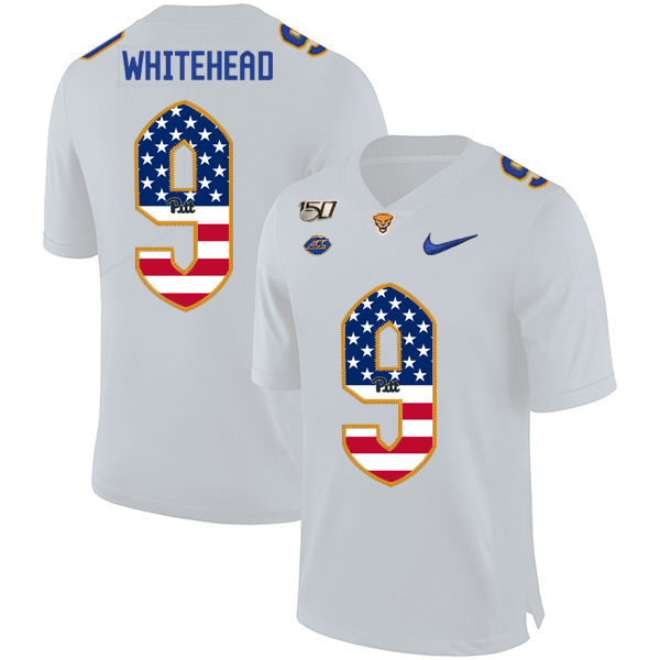 Pittsburgh Panthers 9 Jordan Whitehead White USA Flag 150th Anniversary Patch Nike College Football Jersey