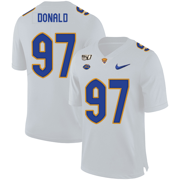 Pittsburgh Panthers 97 Aaron Donald White 150th Anniversary Patch Nike College Football Jersey