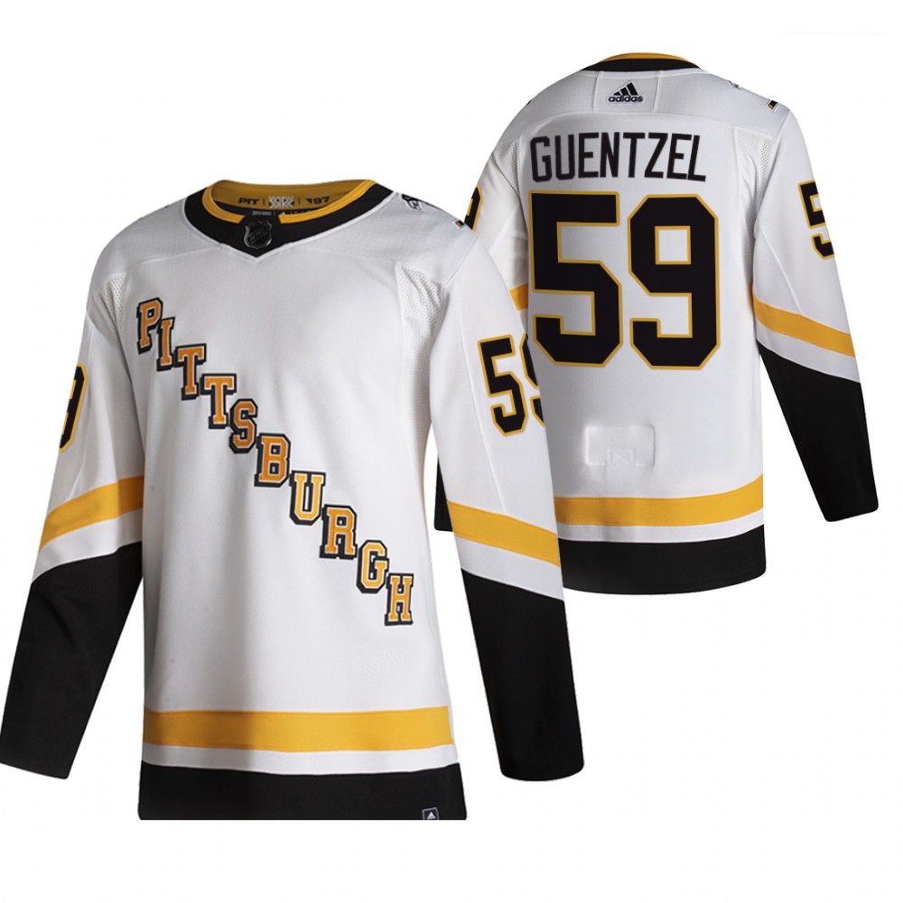 Pittsburgh Penguins #59 Jake Guentzel White Men's Adidas 2020-21 Reverse Retro Alternate NHL Jersey