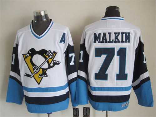 Pittsburgh Penguins #71 Evgeni Malkin 1972 White With Light Blue CCM Vintage Throwback Jersey